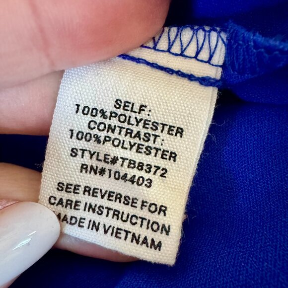 NWOT Mine brand cobalt blue blouse w/ lace cap sleeves, women's size large - Picture 8 of 8